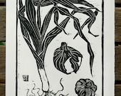 Leek, Onion, and Garlic Hand-Pulled Block Print