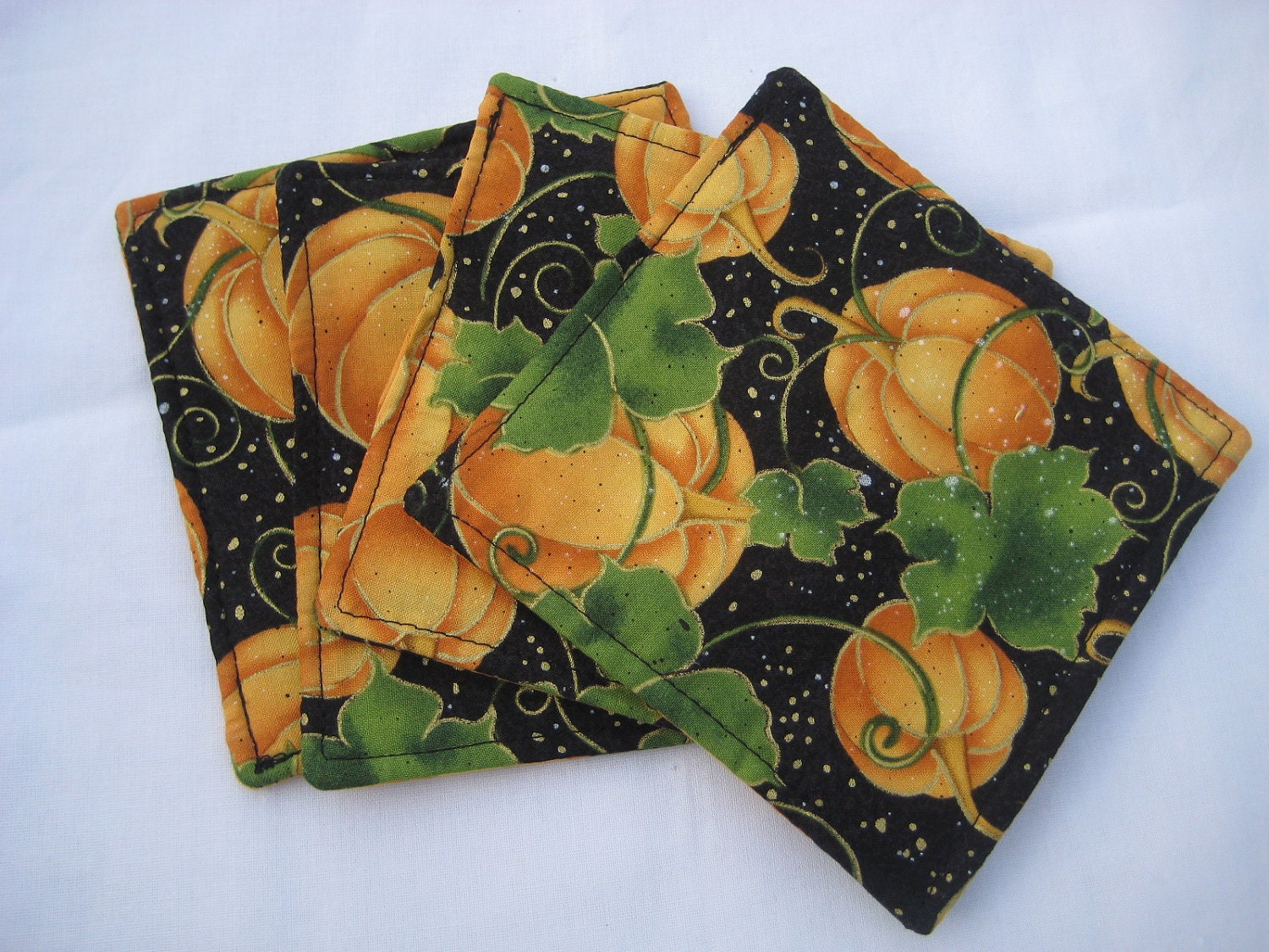 Autum Pumpkins Fabric Coasters Set of 4