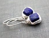 Lapis Lazuli Earrings - Bezel Style Wire Wrapped In Sterling Silver, Sodalite Blue Fashion