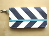 Cell Phone Wallet - Chevron Print - Navy Blue and White - Smart Phone Wallet - Navy Chevron
