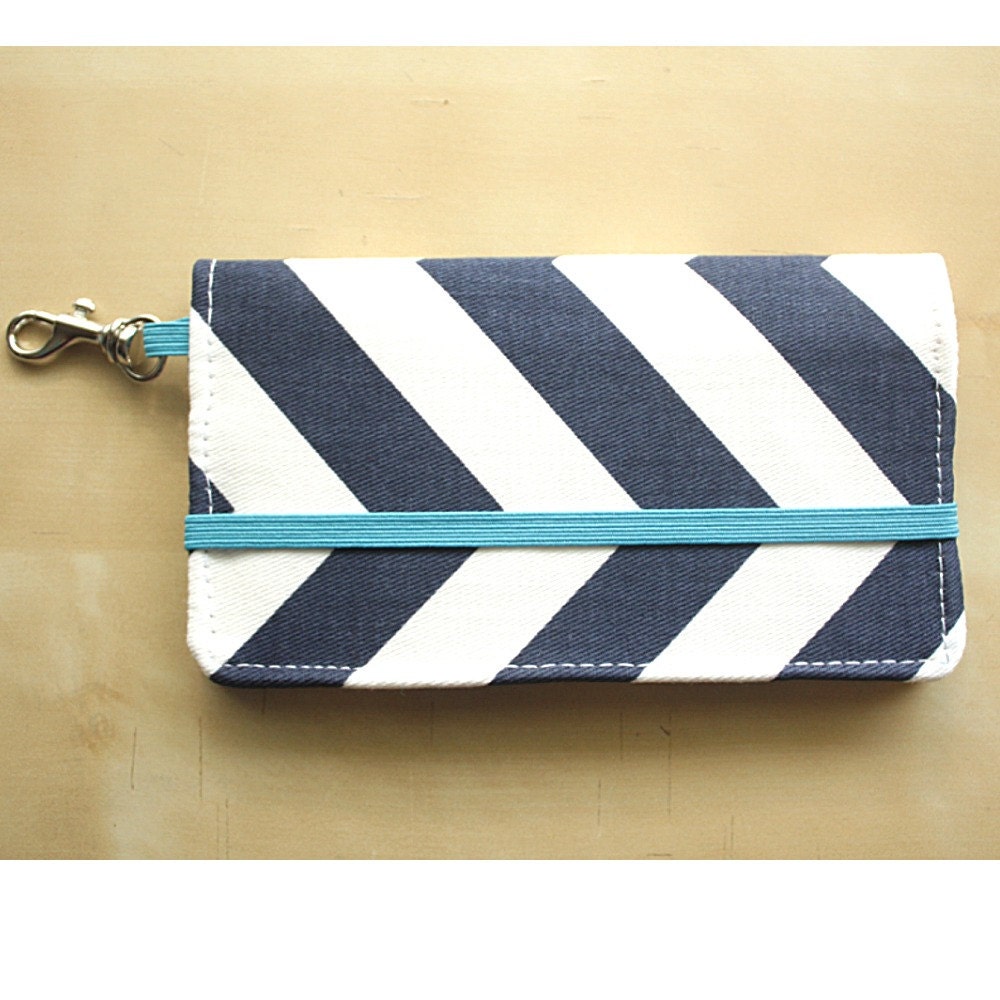 Cell Phone Wallet - Chevron Print - Navy Blue and White - Smart Phone Wallet - Navy Chevron