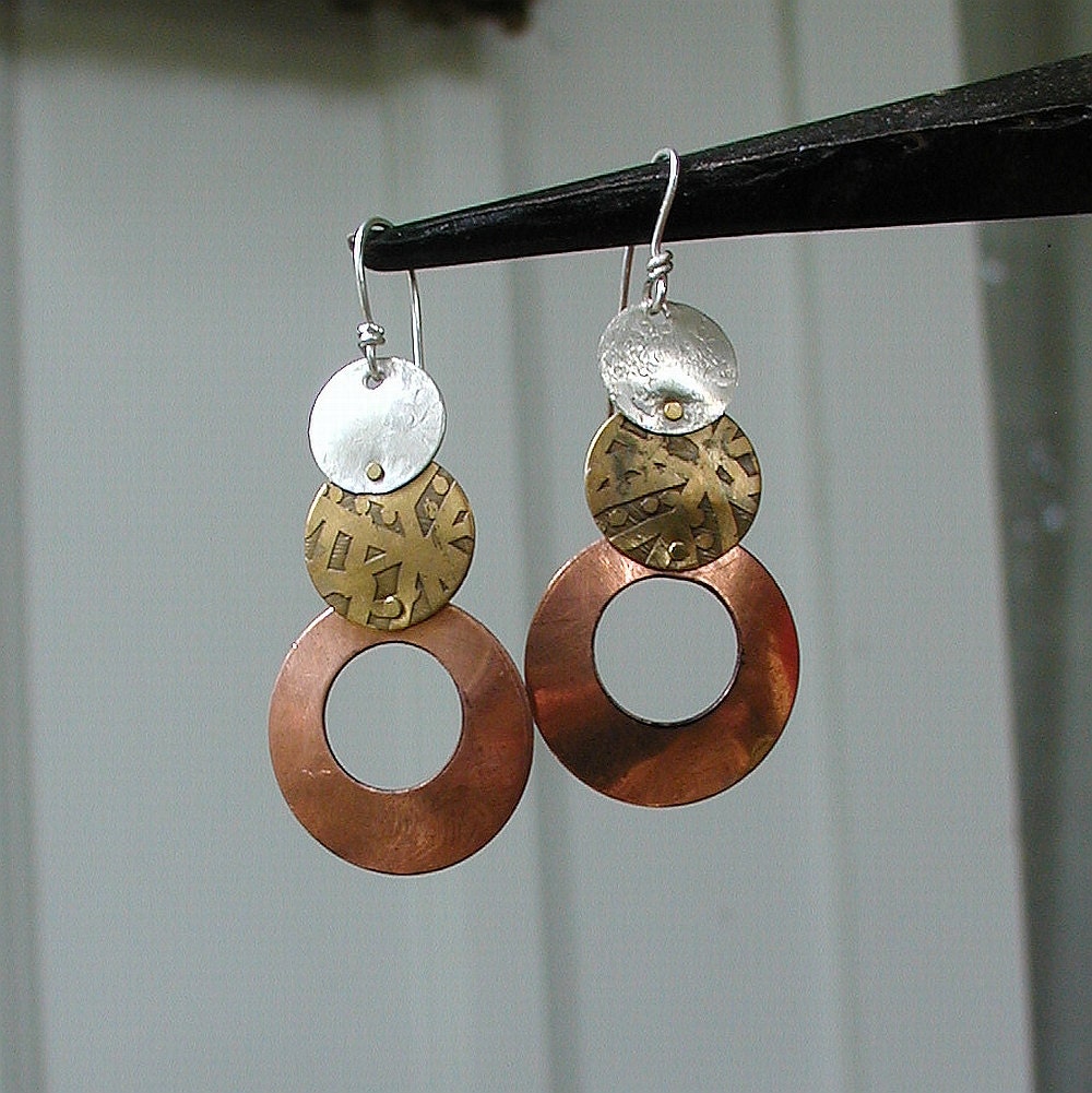 Mixed Metals Earrings with circle and discs