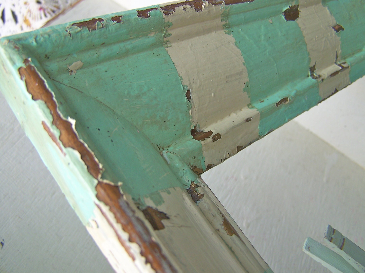 Shabby Beach Cottage Frame Distressed Home Decor Vintage Picture Frame Aqua White Farmhouse