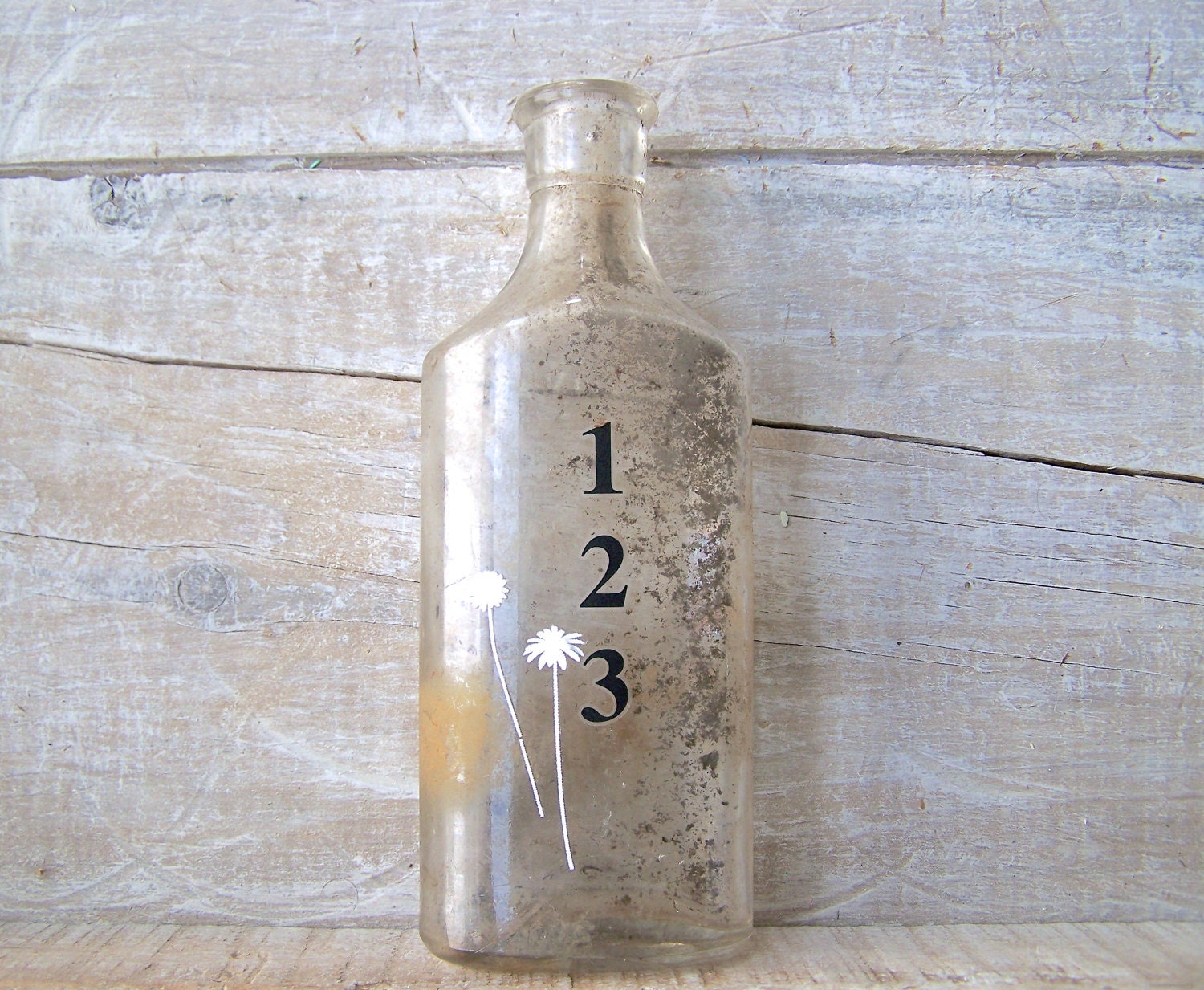 Industrial Home Decor // Vintage Number //  Mini Apothecary Bottle // Vintage Bottle Decor // Shabby Chic Glass Vase // Cottage Home Decor