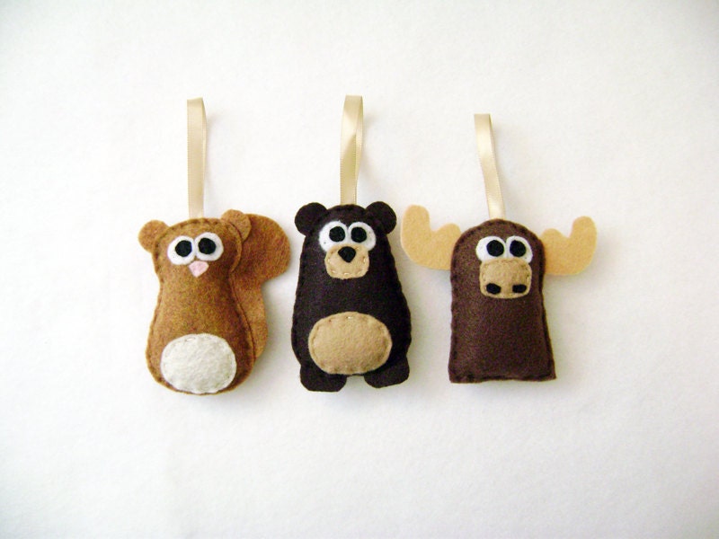Felt Christmas Ornaments - Baby Forest Friends - Squirrel Bear Moose