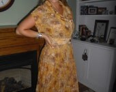 Fabulous Yellow Brown & Touch of Orange Late 1940s or 50s Vintage Sundress and Jacket 34 B   Jean Lang Label