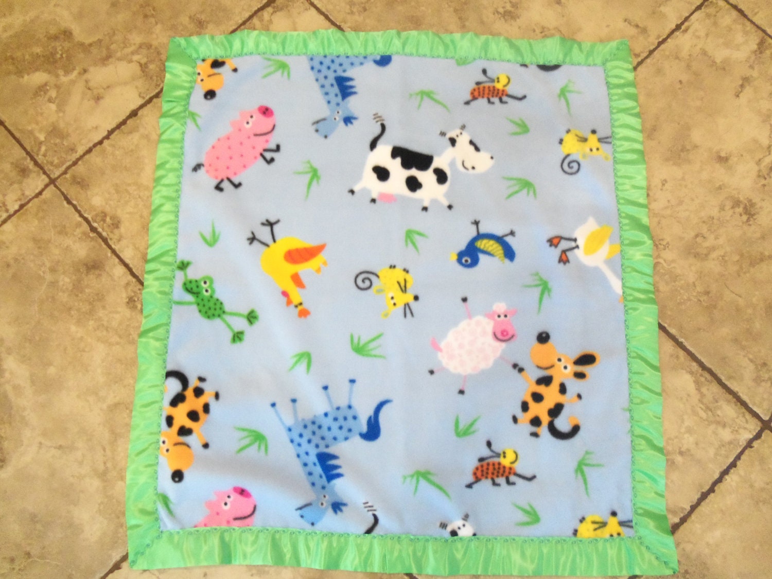 Adorable cute farm animal fleece baby blanket by NorthWoodsCottage