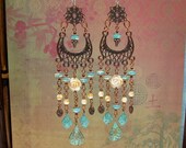 Long Chandelier earrings copper chandelier Bohemian earrings wedding jewelry mint cream