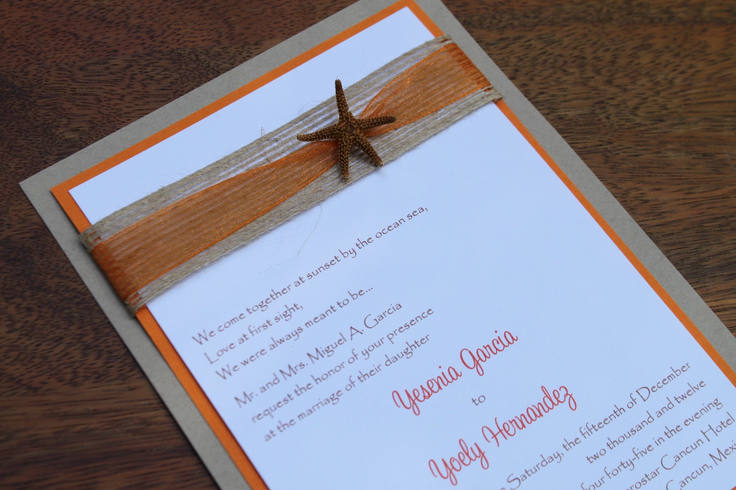 Beach Wedding Invitation, Seaside, Elegant Destination Wedding Invite with Starfish