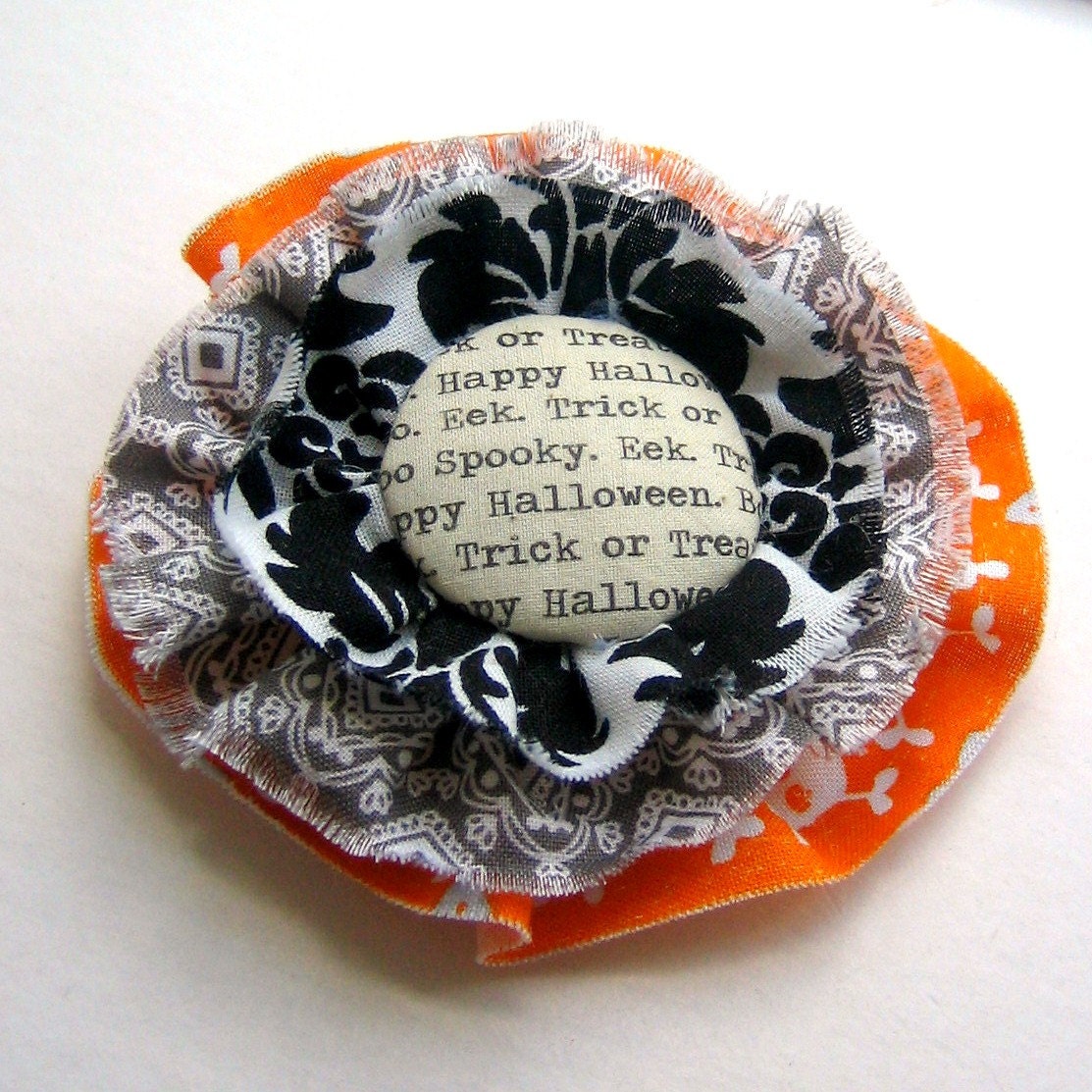Halloween Brooch, Halloween Pin, Halloween Flower, Halloween Fabric Flower Pin, Halloween Accessory - No. 206