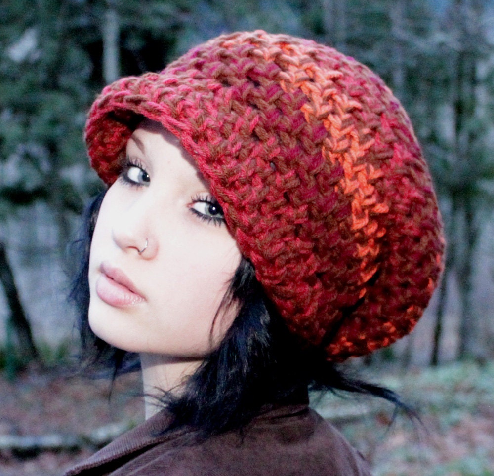FIRE Rasta Love chunky oversized Beret Hat slouch cedar brown ruby red pumpkin