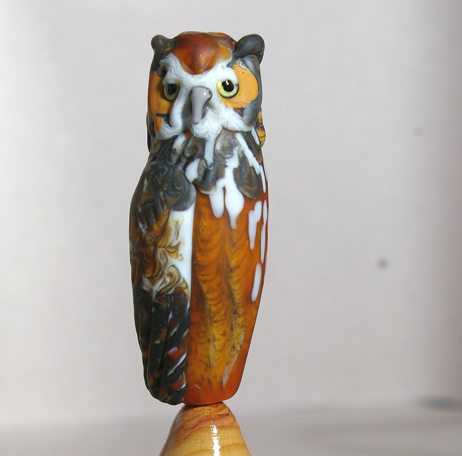Reserved for Yoshi123 - Great Horned Owl Lampwork Glass Wildlife Art by Cleo Dunsmore - GramaTortoise