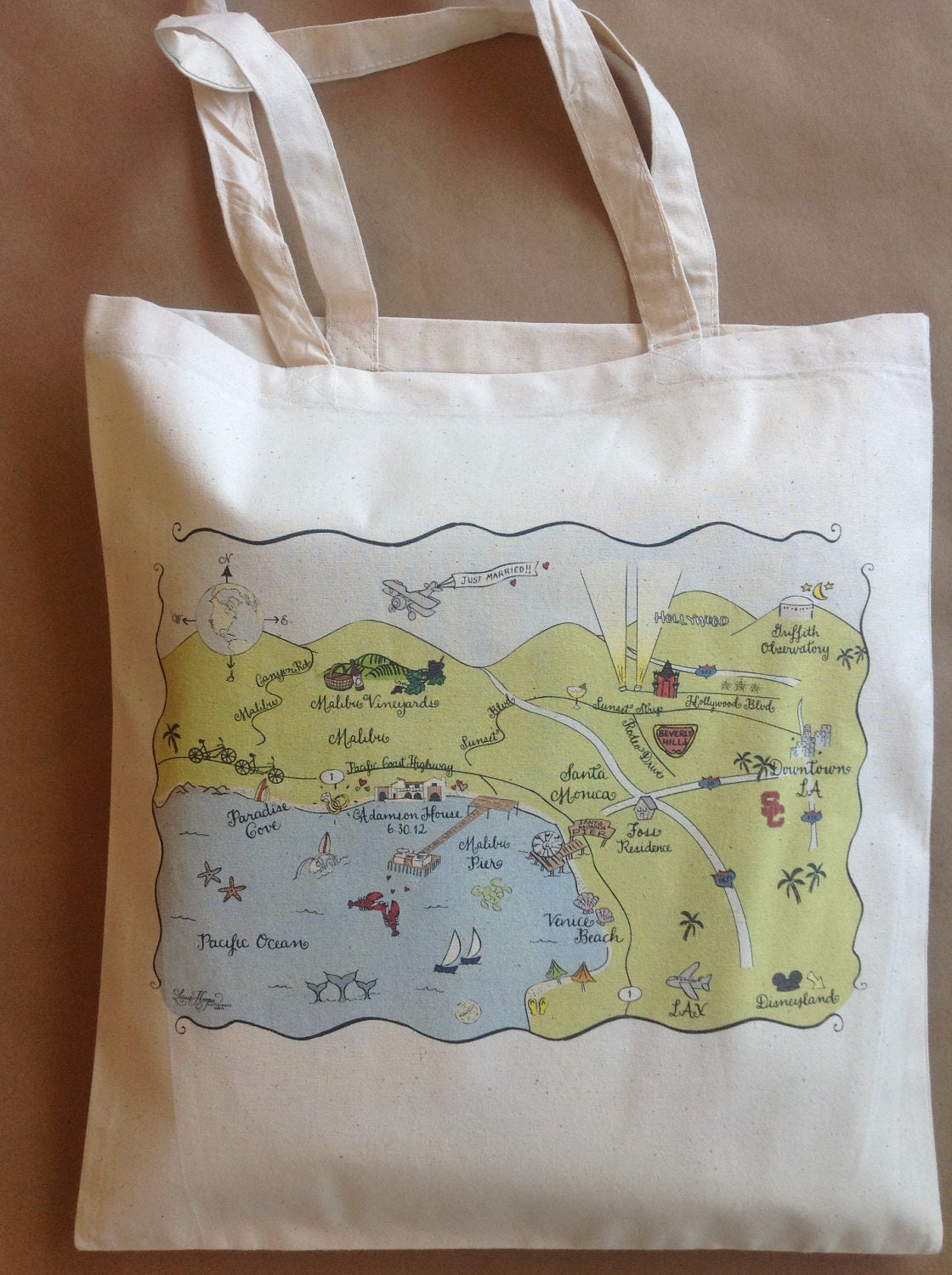 Santa Monica/Los Angeles Destination Tote Bags - set of 10