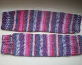 Chunky warm leg warmers multi striped Fair Isle effect knit wool cotton mix purple pink