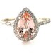 14K Morganite Engagement Ring Diamond Halo Pear Morganite Ring Custom Bridal Jewelry 18K Rose Gold Platinum