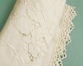 Vintage fine linen Madeira embroidered tablecloth ... fruits flowers