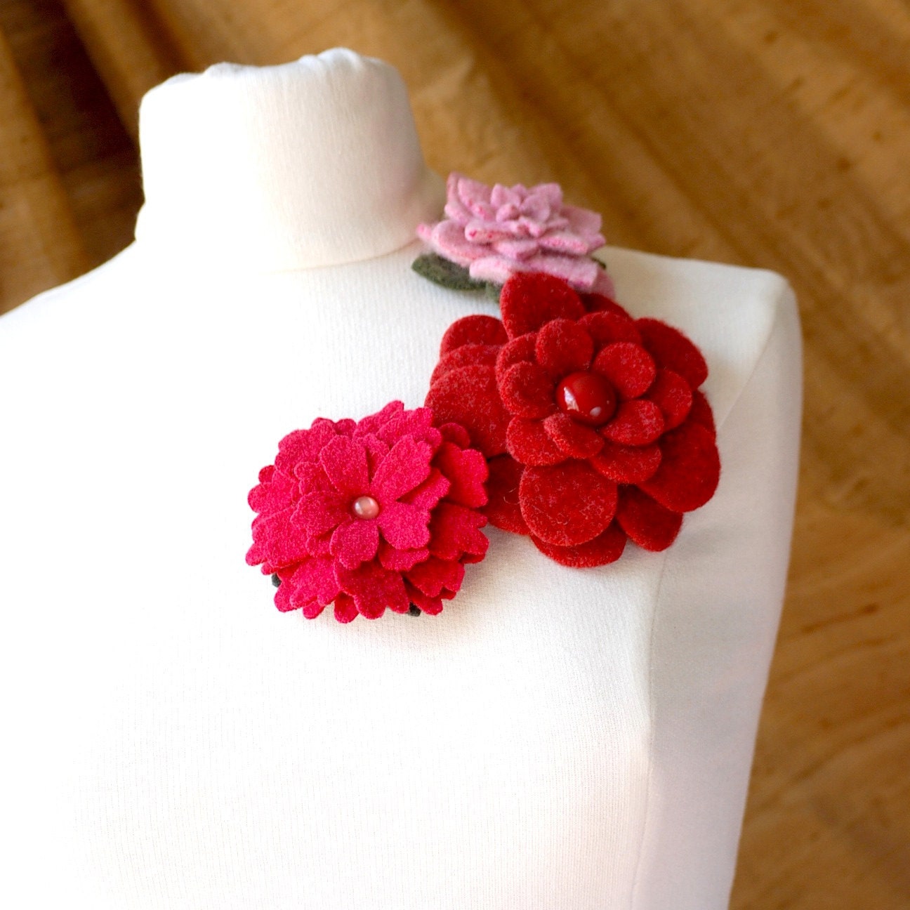 Sangria Red - Large Upcycled Wool Felt Flower Pin