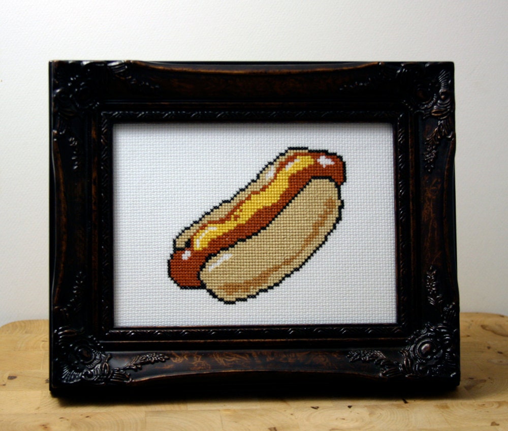Hot Dog - Framed Cross Stitch