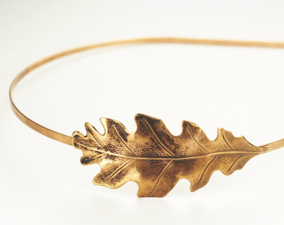 Oak leaf headband autumn copper finish fall hair accessory