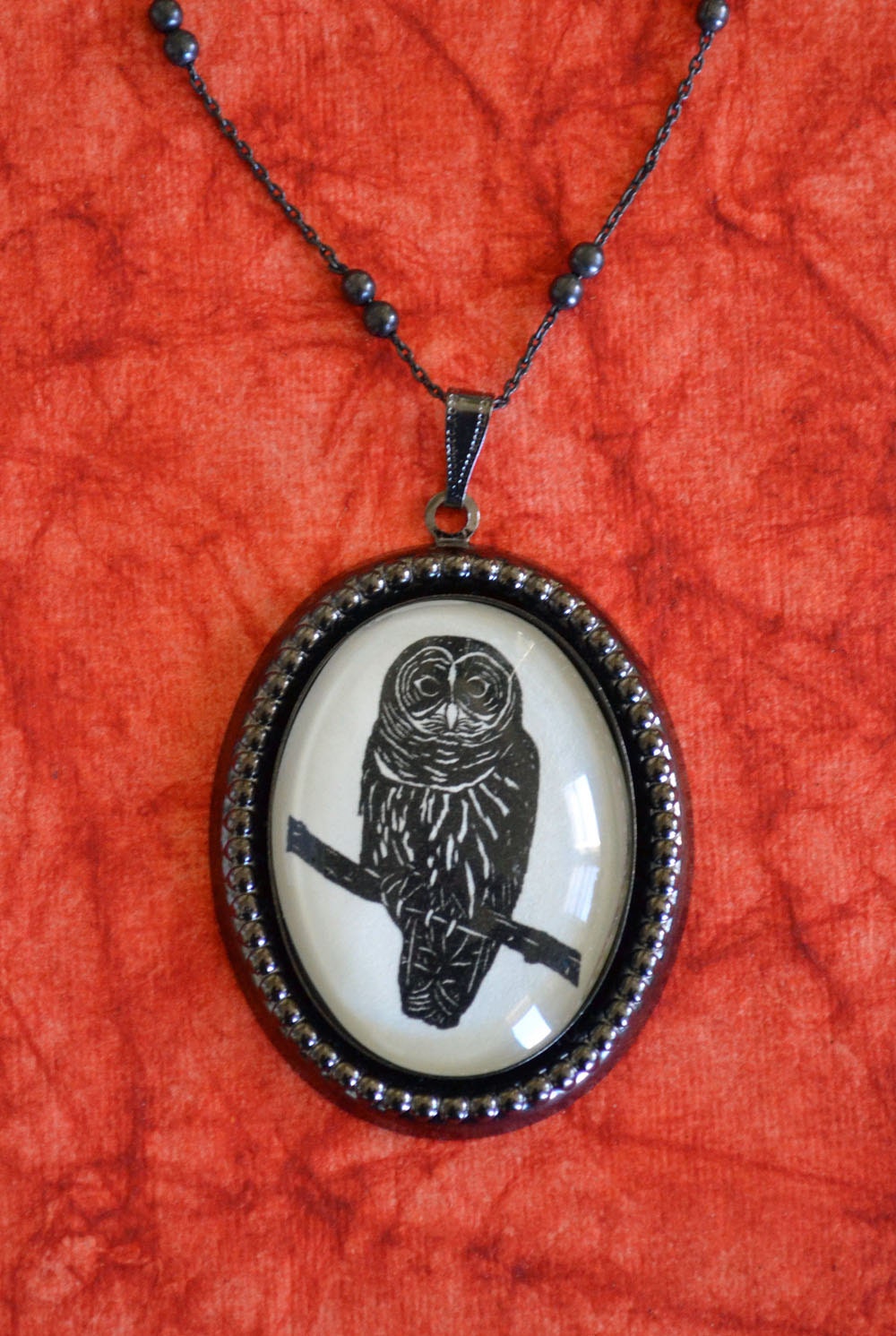 Owl Necklace, pendant on chain - noir edition