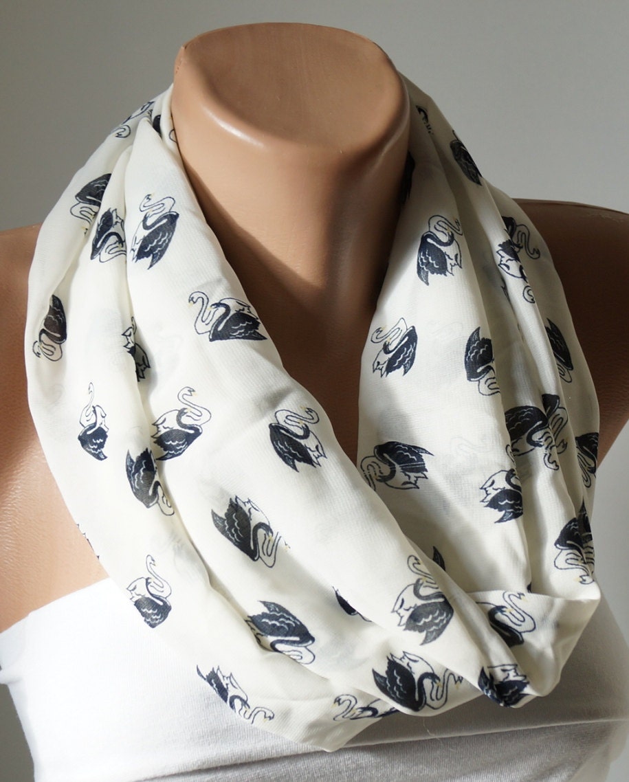Infinity Scarf, Loop Scarf  handmade from cream with swan chiffon  linen