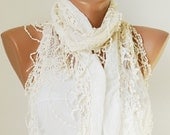 Women Fashion-Cotton Scarf - Tulle Scarf - Lace Scarf -White Scarf