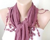 SALE - Purple Plum purple coton with lace scarf