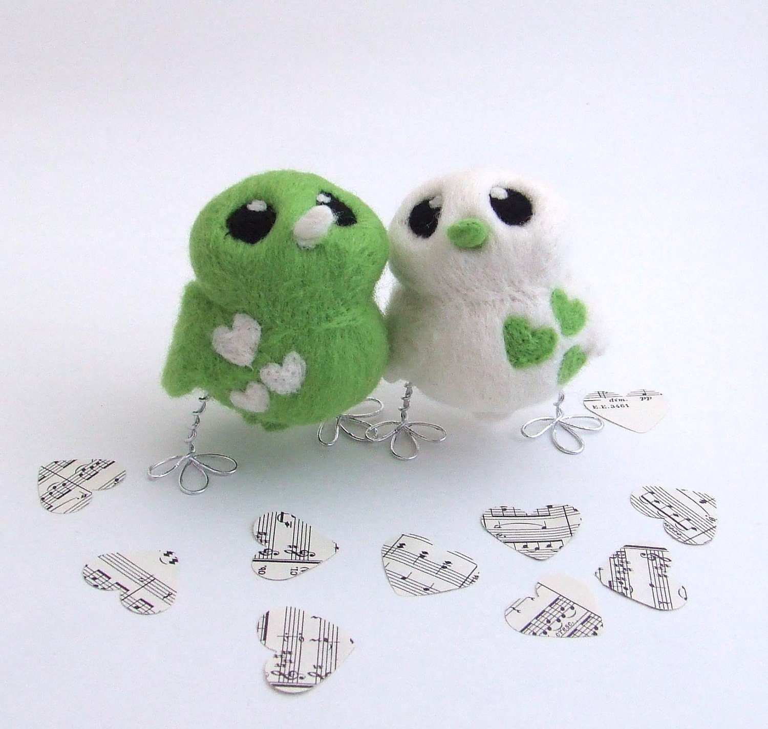 Bird Wedding Cake Topper Spring Green and Natural White Love Birds