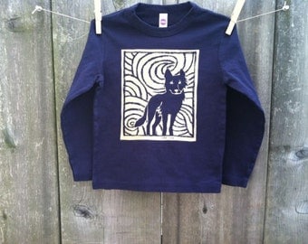 Midnight Wolf Long Sleeve Navy Child Tee sizes 2, 4, 6, 8, 10 & 12