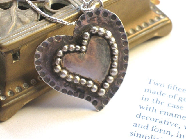 Silver Heart Hammered Metalwork Pendant necklace