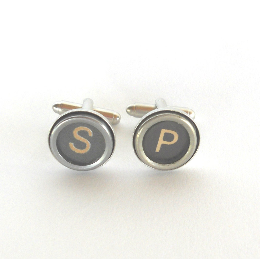 Cufflinks Personalized Typewriter Key Cufflinks - Plain Edge Setting - Pick your Letters - Graduate/Wedding/Prom/Bridal Party