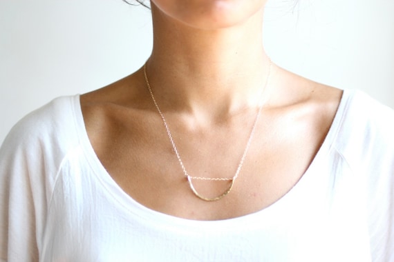 Hammered Half Circle Gold Necklace  - 14k Gold Fill