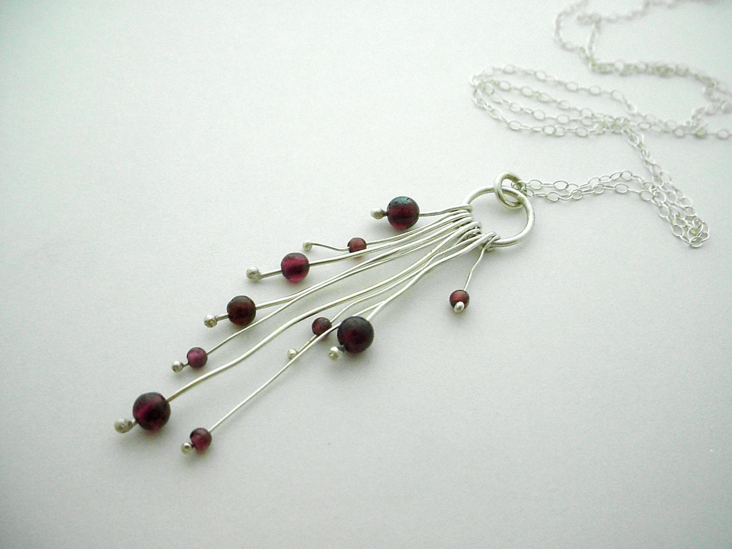 Sterling Silver Organic Necklace with Garnets