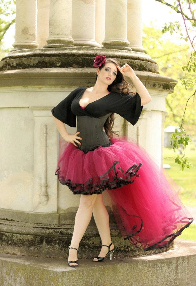 Formal tutu skirt bridal wine and black trimmed extra poofy trail bustle Adult -- Small -- Ready To Ship