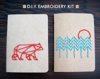 DIY Embroidery Kit: In The Woods - Set of Two Pocket Notebooks
