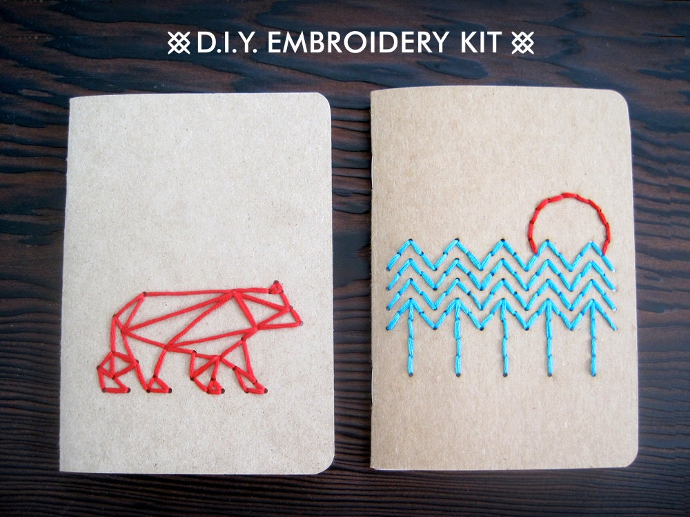 DIY Embroidery Kit: In The Woods - Set of Two Pocket Notebooks