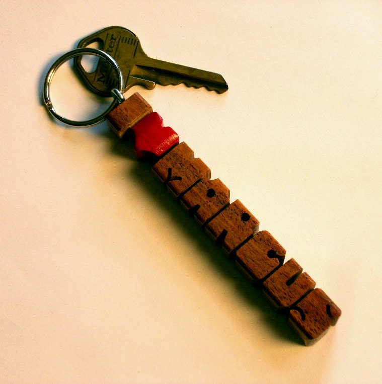 Mesquite Wood Name - iHeart Keychain - Carved to Order in the USA