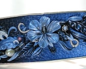 Barrette Blue Applique Flowers Sapphire Hair Clip
