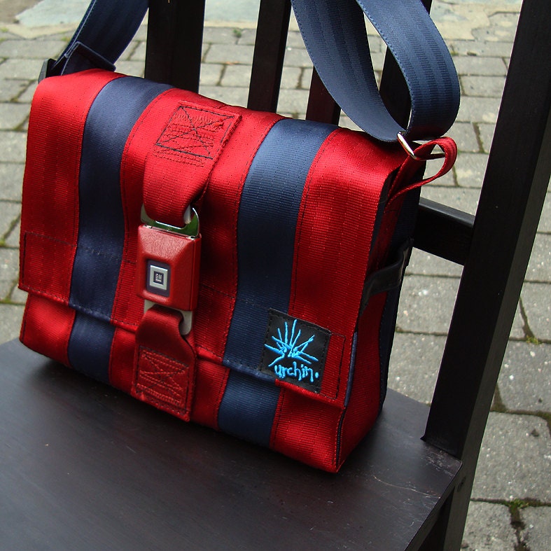 Seatbelt bag purse messenger bag computer ipad Eco friendly bag made from repurposed seat belts