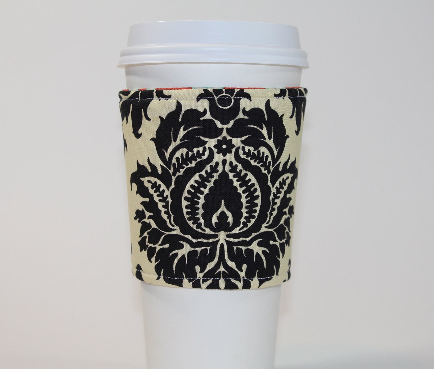 Reversible Coffee Cup Sleeve - Padded and Reusable - Classic Damask and Lattice