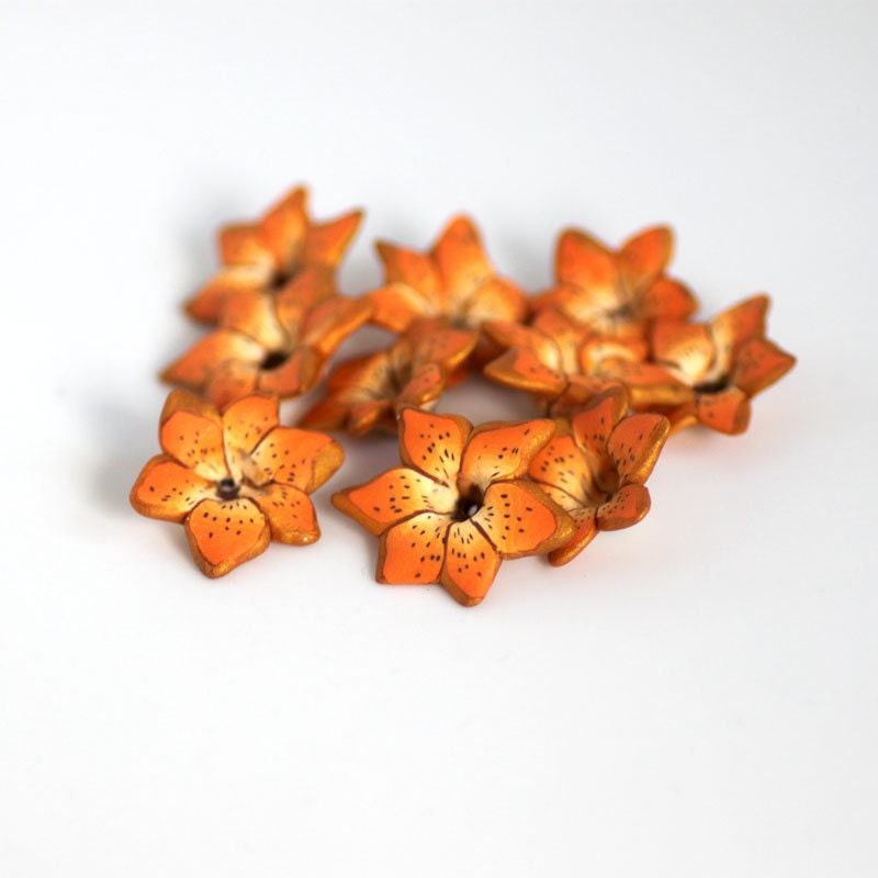 Tiger Lily Beads, Polymer Clay Beads, Lily Beads, Flower Beads 758