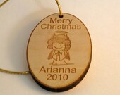 Personalized wooden christmas angel with horns ornament or gift tag
