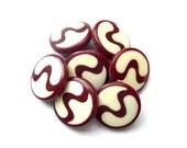6 Buttons, antique vintage plastic dark red with white shank buttons 16mm RARE