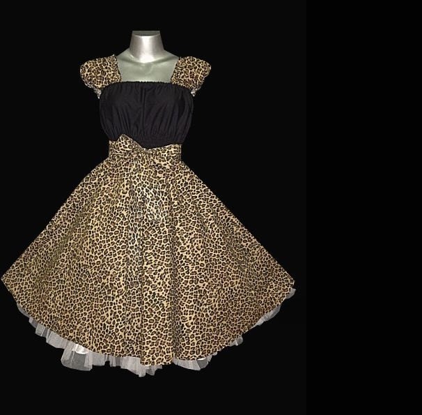 40s 50s RockaBilly SwinG LEOPARD DRESS Pin Up Plus Size 22 24 26 Black Brown Cheetah