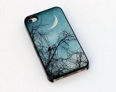iPhone case for iPhone 4 and 4s, IN STOCK, moon bird tree teal evening, iPhone accessory