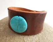 Women's Leather Cuff with Turquoise Colored Howlite Bead
