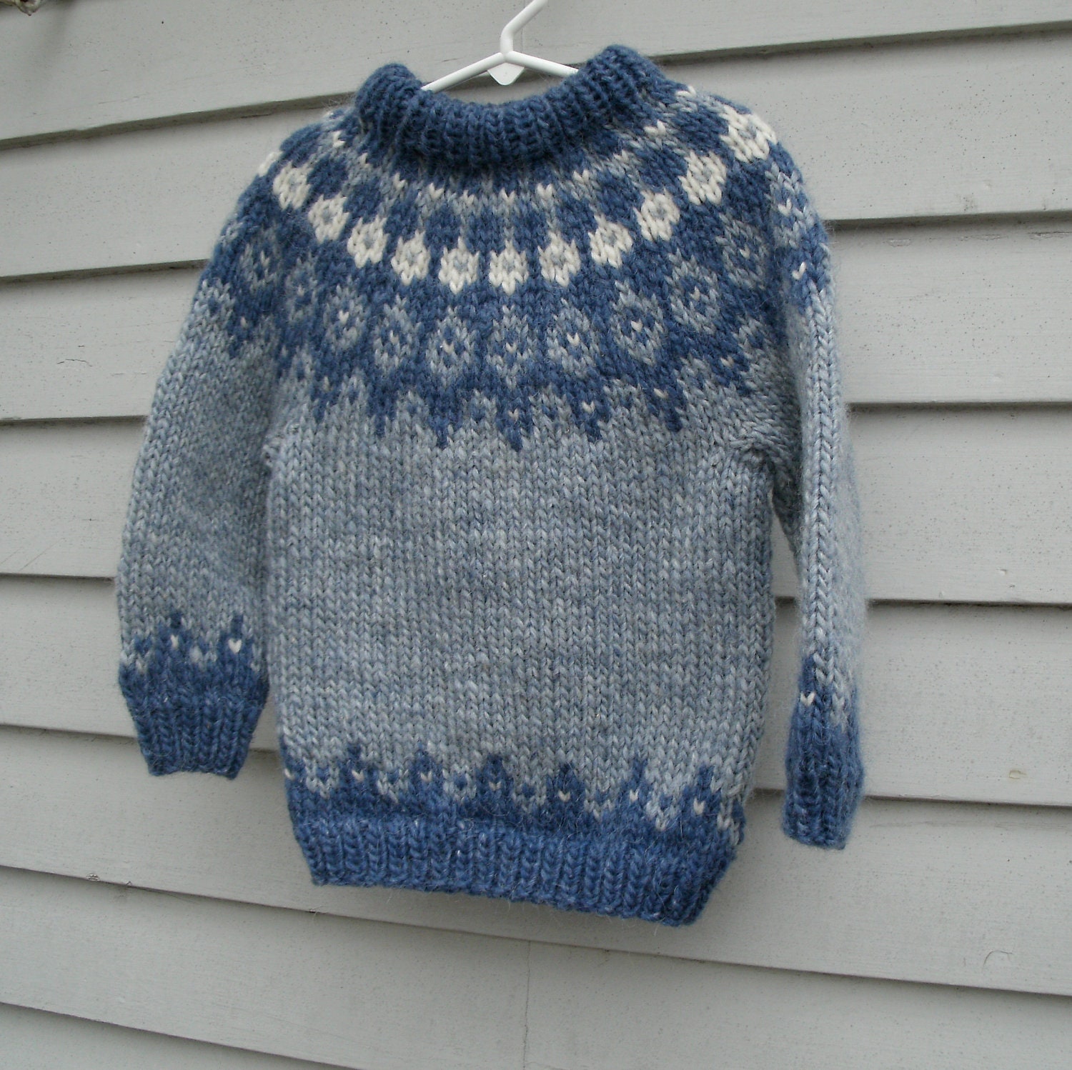 Child's Icelandic Sweater, Kids, Wool, size 2, Denim Blue. Handknit Childrens Sweaters by FeltedFriends on Etsy