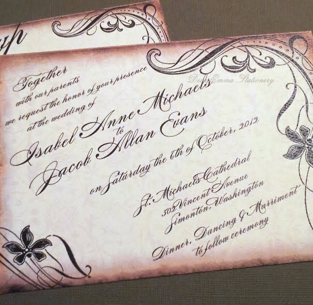 Vintage Love Letter Wedding Invitations - Grunged, Burned Look, Romantic Wedding - SAMPLE