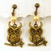 Owl Clip Earrings - Bird Yellow Pearl Brass Dangling Metal Fashion Under 20
