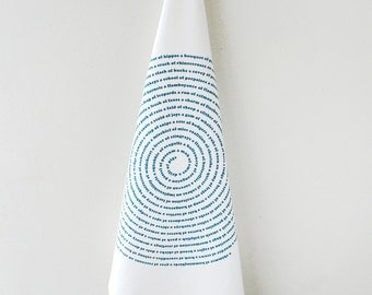 Screenprinted Tea Towel - Collective Animal Nouns Design in Teal Blue - organic cotton, eco friendly,  geometric home decor, typography